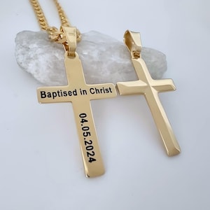 Personalized Gold Cross Necklace. Laser engraved Cross. Customized Cross necklace. Elegant, 1micron Gold Over sterling Silver. Women. 5142-