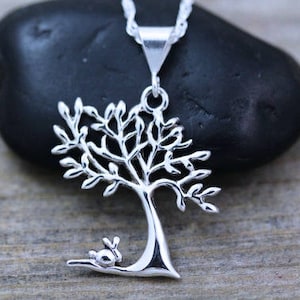 Sterling Silver Tree of life Necklace. Bunny Tree necklace, Bunny Necklace, Family Tree of Life, Grandmother necklace, Mother necklace