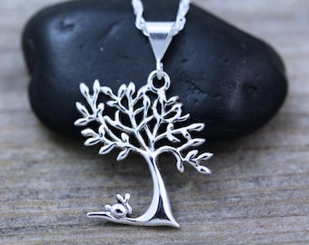 Sterling Silver Tree of life Necklace. Bunny Tree necklace, Bunny Necklace, Family Tree of Life, Grandmother necklace, Mother necklace
