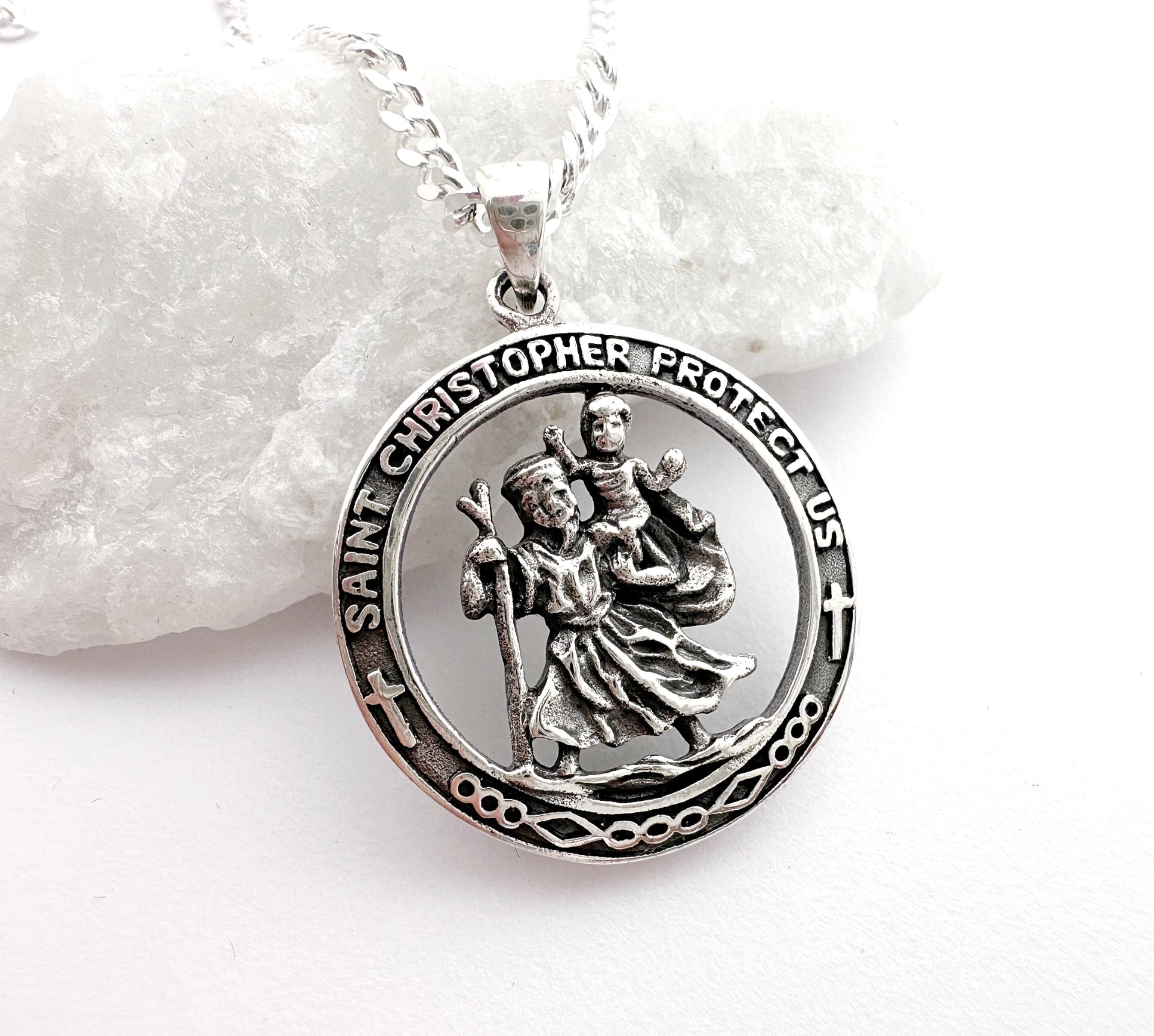 Saint Christopher Medal Pendant Necklace in Sterling Silver with Chain -  Walmart.com