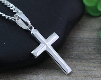 Sterling silver Cross Necklace, Engrave Not Included. Small Cross, cross Pendant Necklace, choose Italian chain. Cross Jewelry. 5141