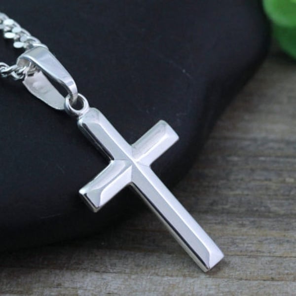 Sterling silver Cross Necklace, Engrave Not Included. Small Cross, cross Pendant Necklace, choose Italian chain. Cross Jewelry. 5141