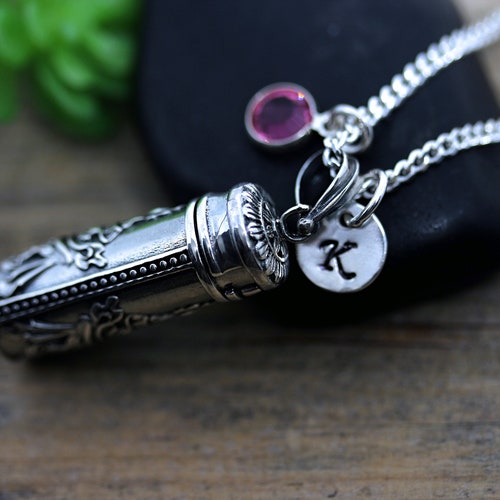 Ashes necklace, Sterling silver buying Perfume Oil Bottle. Nitroglycerin 6mm pills holder. Choose 2 custom charms. Rf -498