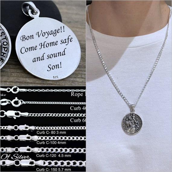 Engraved Christopher Necklace. Sterling 