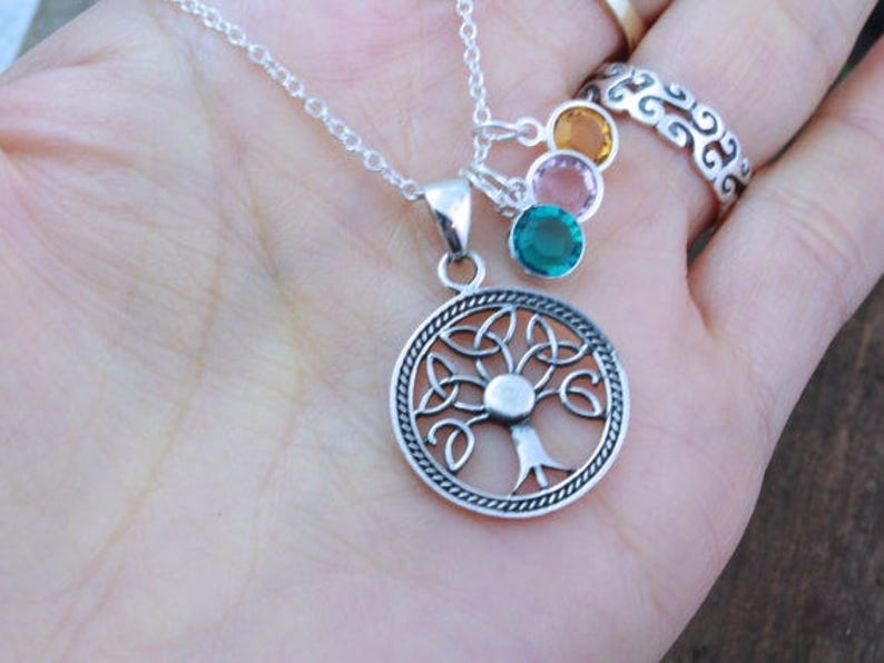 Antique Triquetra Necklace Trinity Celtic leaves tree of life Knot Celtic Necklace Sterling Silver Celtic Tree of Life Necklace