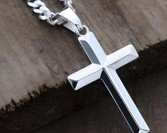 Collar con cruz de plata de ley para hombre y mujer, colgante de cruz clásico 925, cadena fina o gruesa, varias longitudes. 5142 #