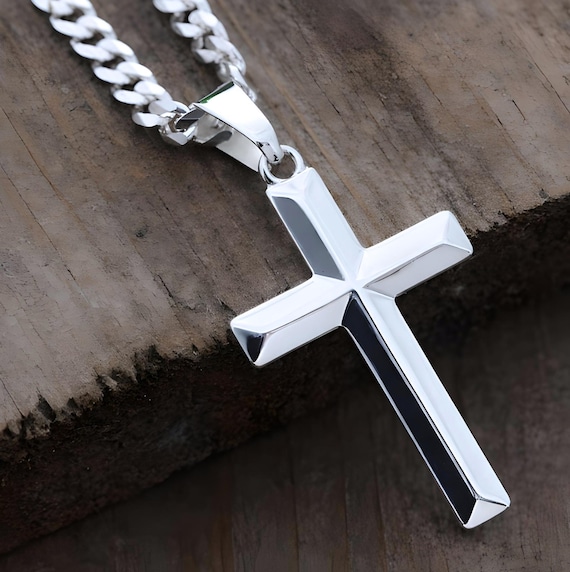 ウィムSilver 925 CROSS-LINK CHAIN NECKLACE Sterling Silver Cross Necklace for Men Women, Classic 925 Cross