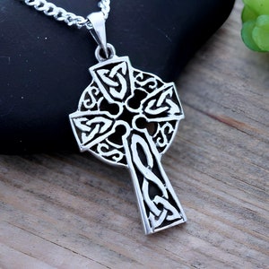 Sterling silver Celtic Cross, Celtic Jewelry, Irish cross necklace, Mens necklace, Father gift,knot necklace, Trinity Cross, Friendship 17_2