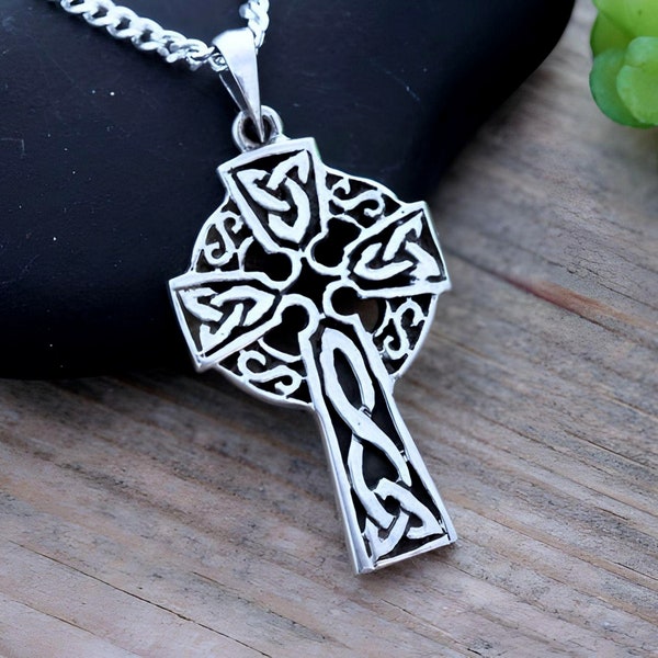 Sterling silver Celtic Cross, Celtic Jewelry, Irish cross necklace, Mens necklace, Father gift,knot necklace, Trinity Cross, Friendship 17_2