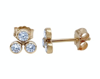 14k Gold Filled Cubic Zirconia Earrings 14KT Gold filled, 2mm cubic zirconia 3 Bezel Cluster Stud Earrings