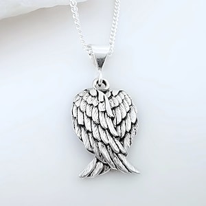 Sterling silver Angel wings Necklace, Guardian Angel Necklace, Solid Sterling Silver Guardian Angel Wings, Angel Wings in Jewelry,