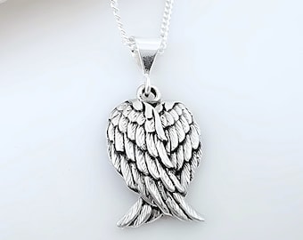 Sterling silver Angel wings Necklace, Guardian Angel Necklace, Solid Sterling Silver Guardian Angel Wings, Angel Wings in Jewelry,