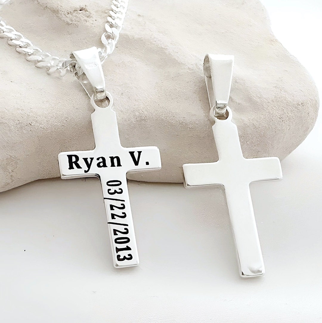 Personalized Laser Engraving Small Cross, Sterling Silver Customized ...