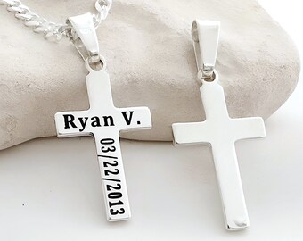 Personalized Laser Engraving Small Cross, Sterling silver Customized Cross Necklace, Silver Cross Graduation gift, Personalized name. 5118