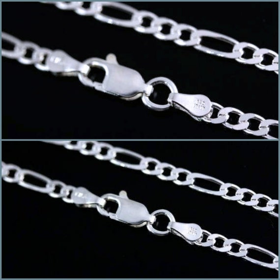 Men's Sterling Silver FIGARO  chain, thickness 3mm and 4mm. 18" to 28" to choose from, Lobster clasp. Ref: F80- F100