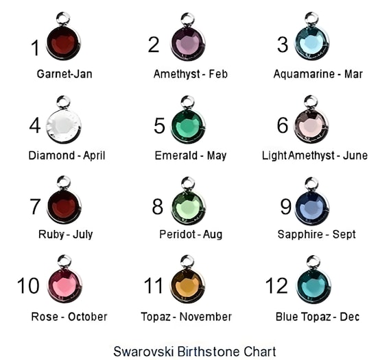 Add Gold or silver Swarovski Birthstones, Second pic. AB crystal April (Aurora Borealis Swarovski). Third pic Moon stone June upon request.