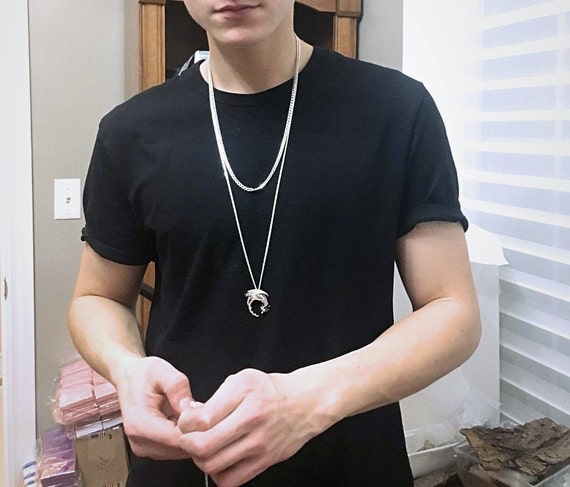 Sterling Silver Dragon Necklace Mens 