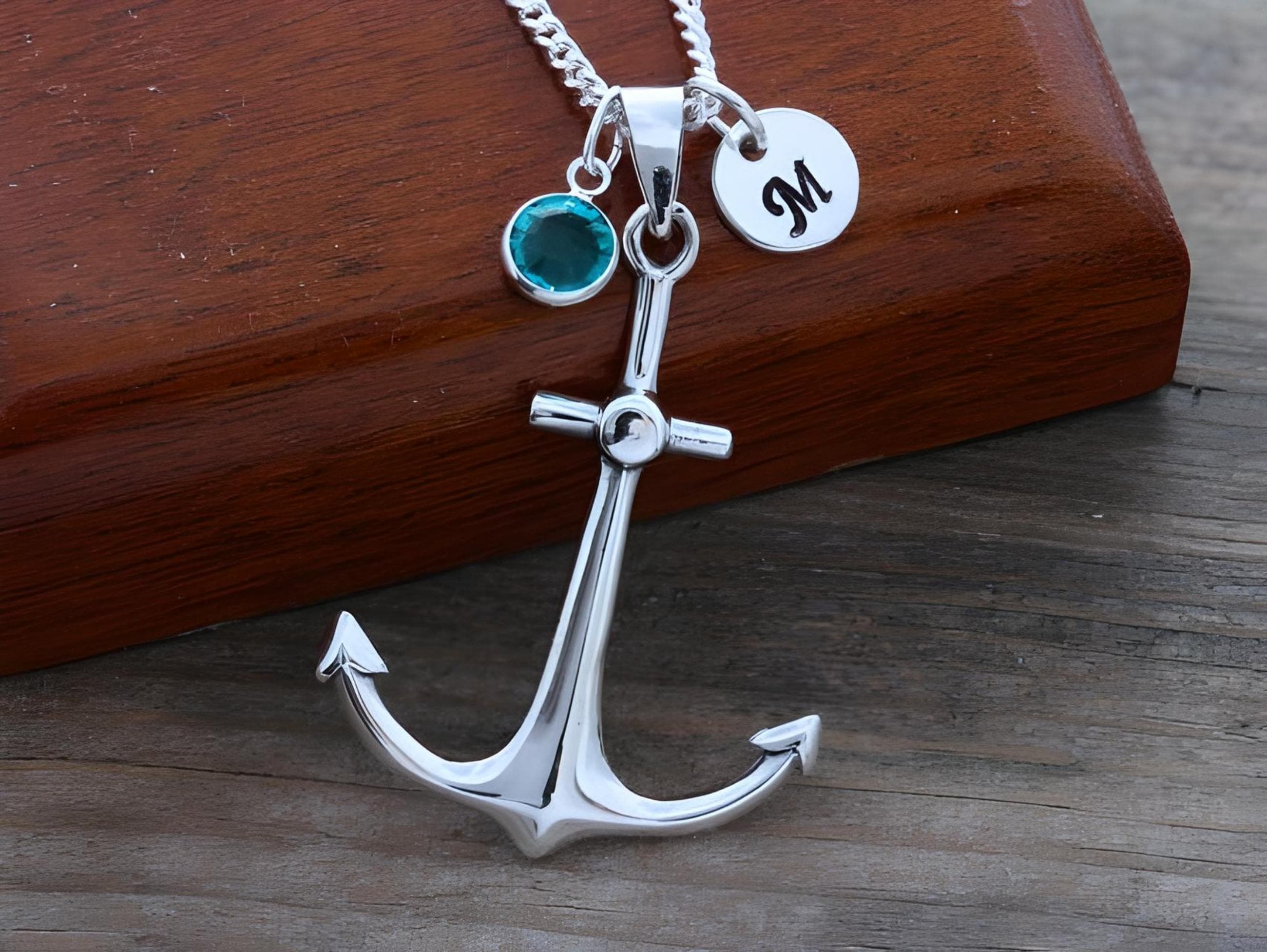 Sterling Anchor Necklace, Anchor Pendant With Initial