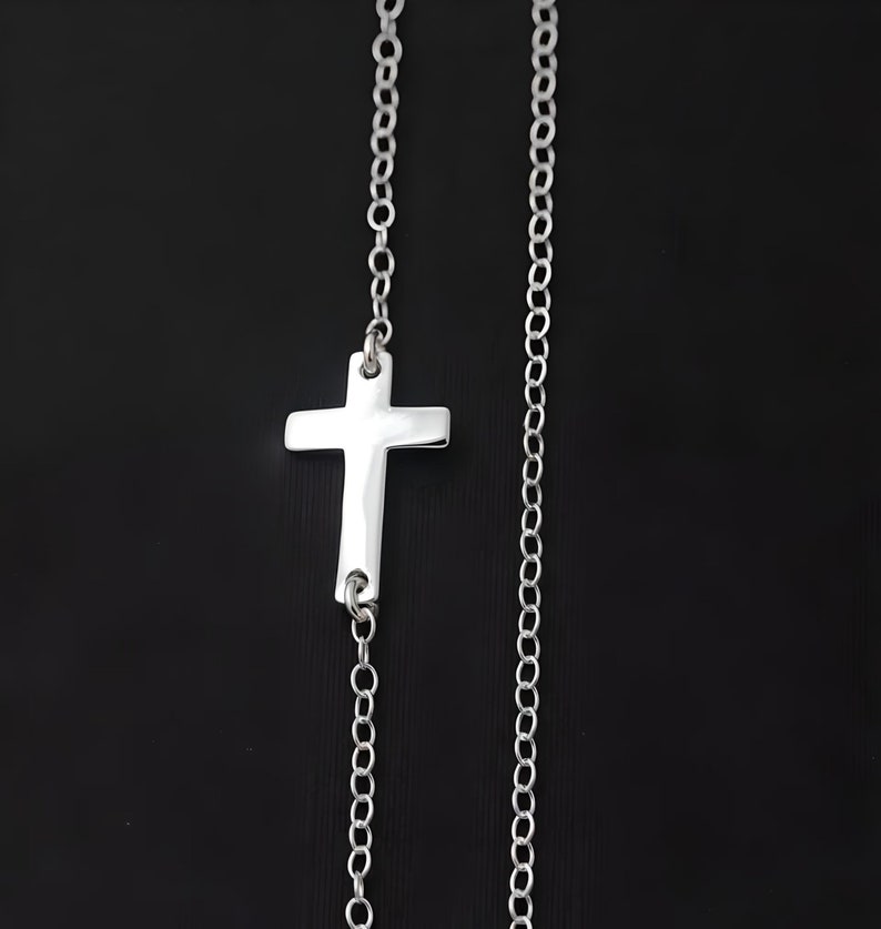 Kelly Ripa Sideways GOLD Cross Necklace Taylor Jacobson Horizontal Cross Necklace, Choose Gold Or, Sterling Silver Side Cross Necklace image 4