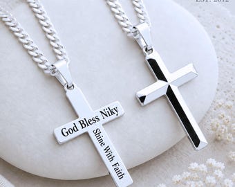 Genuine Sterling Silver Personalized Cross Necklace for Teen Girls, Confirmation & Graduation. Choose Chain. Ref: 5142