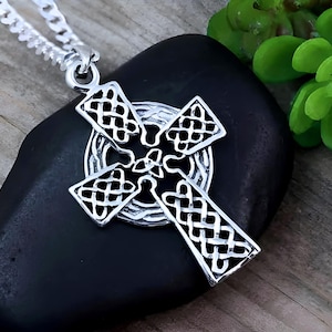 Sterling Silver Celtic Cross in Sterling Silver Necklace Irish Celtic Cross Silver Cross Celtic Jewelry, 5035