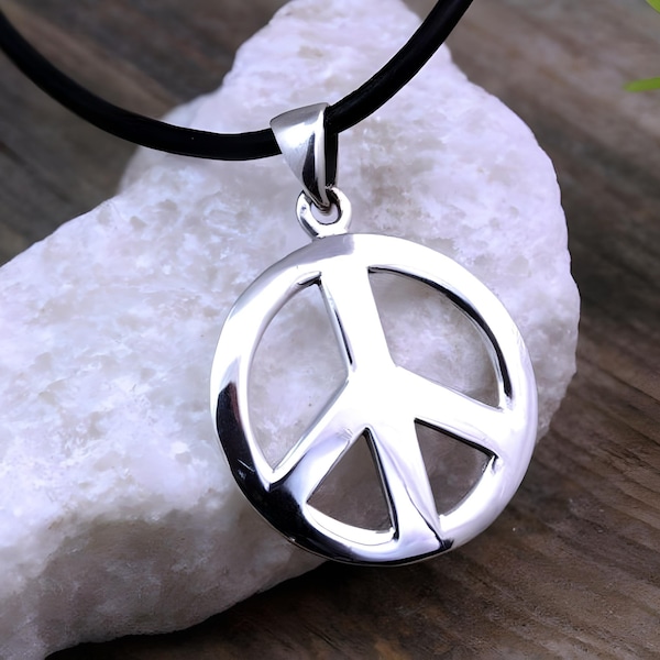 Sterling silver Peace Sign Necklace, Mens Peace Necklace, Peace sign for mens. Men Necklace, Choose Chain, Peace sign Jewelry. R-784