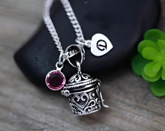Sterling Silver Prayer Box, Sterling Silver Urn Necklace, Cremation Jewelry Choose Two Charms and chain, Prayer Box jewelry. 123