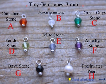 TINY Gemstones. 3 mm. small gemstones. Carnelian, Moon Gem, Green Onyx,  Peridot Gem, Iolite Gem, Amethyst Gem, Black Onix.