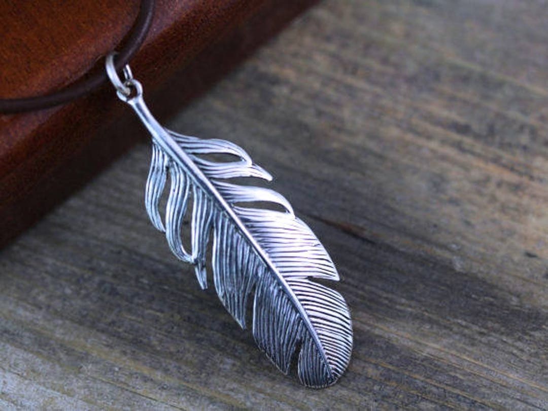 Feather Necklace Sterling Silver Feather on Sterling Silver - Etsy