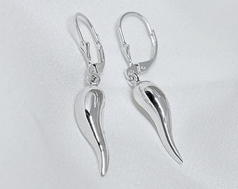 925 Sterling silver Cornetto Earrings, Pepper Earring, Leverback or Hook. Hypoallergenic Earring, Nickel Lead Free