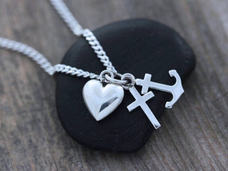 Sterling Silver Necklace Silver Holy Necklace Faith Hope Etsy