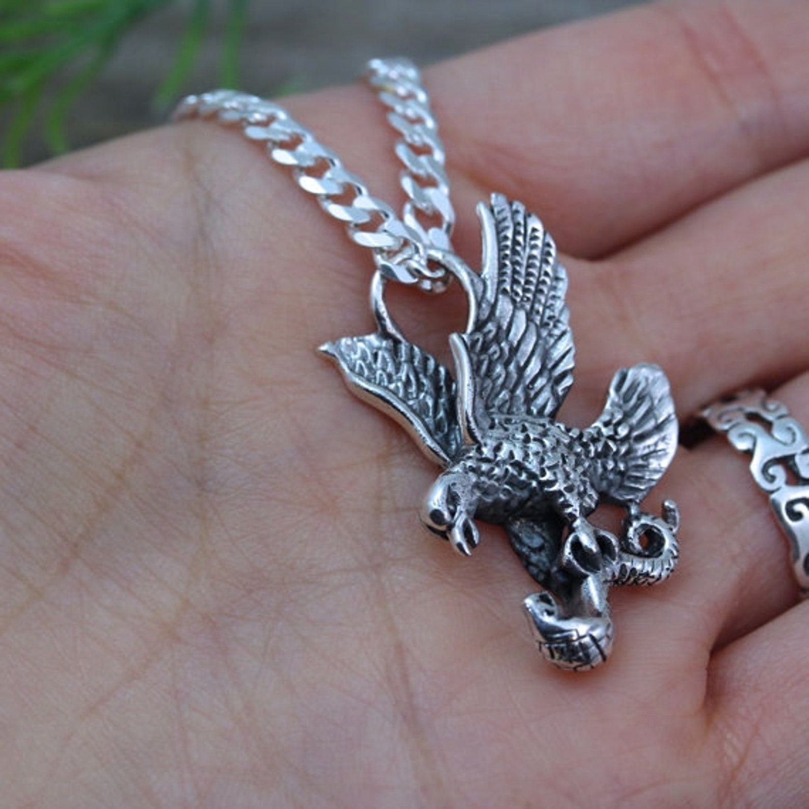 Sterling Silver Eagle Necklace Mens Necklace Silver Eagle Etsy
