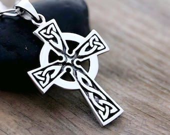 Unisex Celtic cross necklace, sterling silver Cross Necklace Sterling Silver Pendant with Thick Chain or Thin Chain Options. 5261