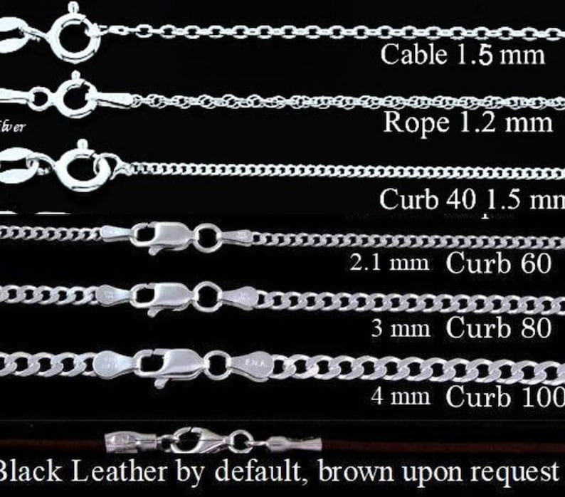 Men chain necklace 925 Sterling silver ITALIAN Curb Chains. Sterling Cuban. Links: 1.5mm, 1.7mm, 2.1mm, 4mm, 4.5mm, 5.6mm. Leather necklace image 6