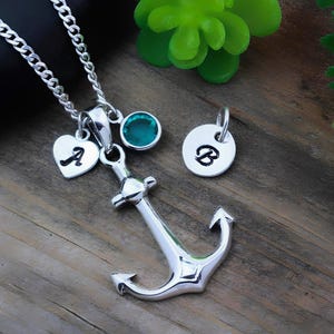 Sterling Silver Anchor Necklace, 2 Personalized charms. Anchor necklace Select chain, Friends Love Symbolic Jewelry. Anchor Pendant on chain