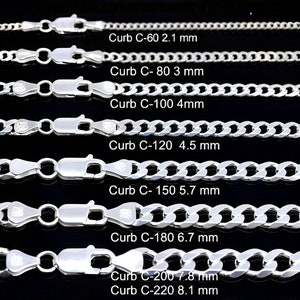 Men chain necklace 925 Sterling silver ITALIAN Curb Chains. Sterling Cuban. Links: 1.5mm, 1.7mm, 2.1mm, 4mm, 4.5mm, 5.6mm. Leather necklace image 2