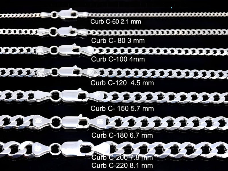 Men chain necklace 925 Sterling silver ITALIAN Curb Chains. Sterling Cuban. Links: 1.5mm, 1.7mm, 2.1mm, 4mm, 4.5mm, 5.6mm. Leather necklace image 2
