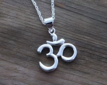 Sterling Silver OM Necklace, Ohm pendant Necklace meditation jewelry. Choose chain