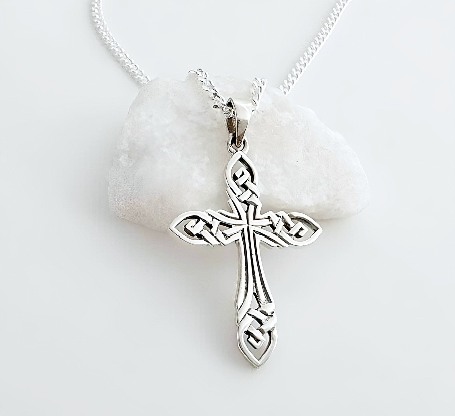 Small Celtic Cross Necklace Sterling Silver. Irish Knotted Cross ...