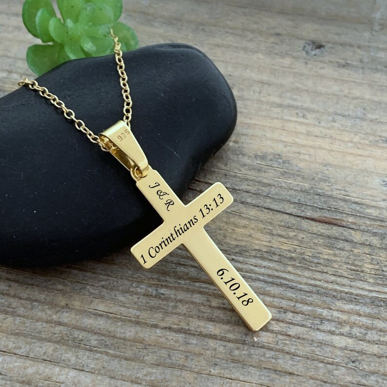 Laser engraved Cross Necklace EXCL Personalized Cross Necklace Gold Choose Chain Elegant Classic Cross Customized Cross necklace Gold