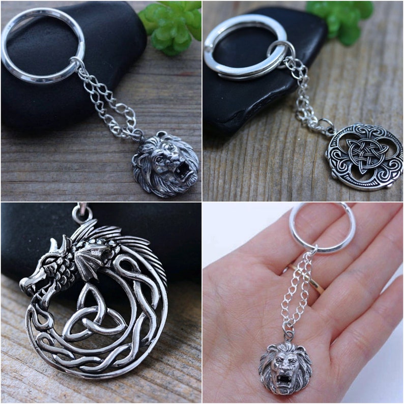 925 Sterling Silver Lion Keychain. Mens Silver Keychain Etsy