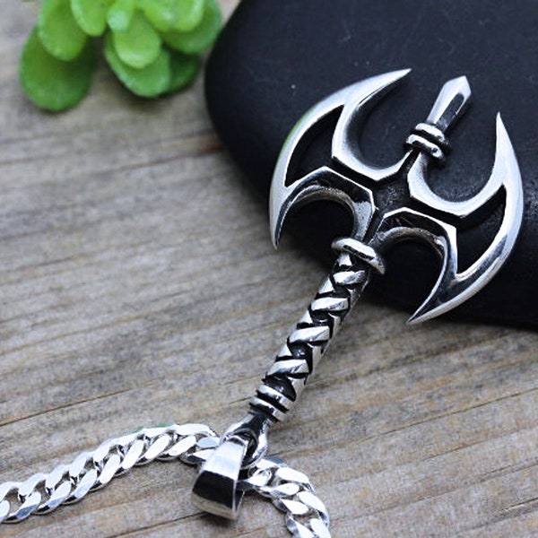 Sterling silver Viking axe necklace, Viking axe Jewelry, Mens Necklace, Sterling Silver Viking axe pendant. Viking necklace. Norse jewelry