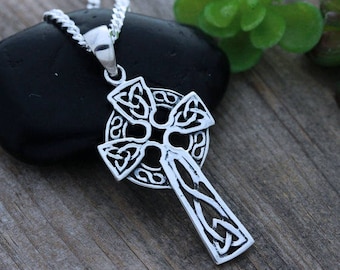 Triquetra Celtic Cross necklace. Sterling silver Celtic Cross Jewelry. Irish cross necklace, Antique Trinity Cross, Unisex Cross 17