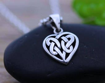 Celtic knot Necklace, Sterling silver Small heart necklace in sterling silver chain. Silver Celtic Heart, Sisters knot.  Irish Jewelry. S-14
