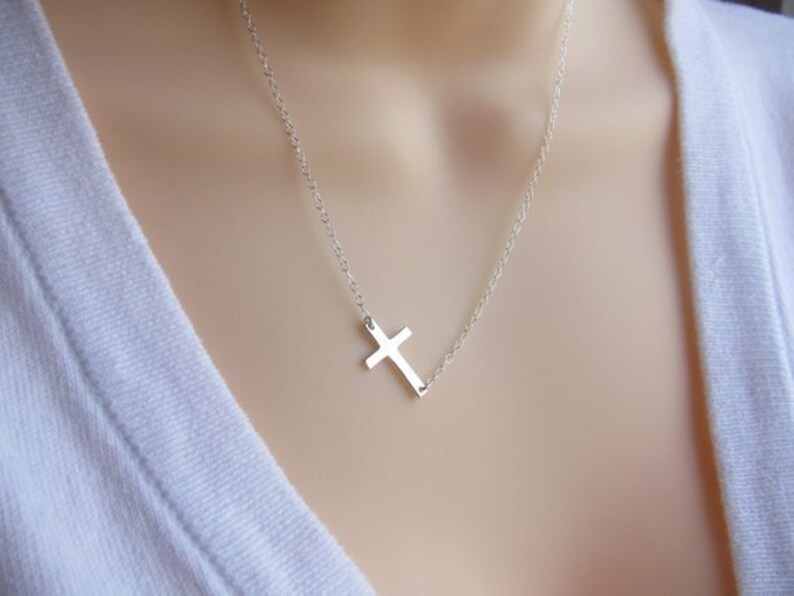 Kelly Ripa Sideways GOLD Cross Necklace Taylor Jacobson Horizontal Cross Necklace, Choose Gold Or, Sterling Silver Side Cross Necklace image 8