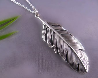Feather Necklace, Sterling Silver feather on Sterling Silver Italian chain Or Leather.  Symbol Of Trust, Honour, Strength, Wisdom, & Freedom