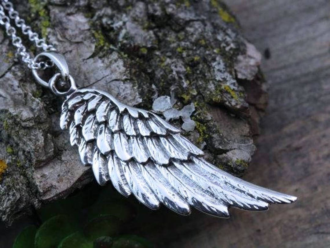 Wings Necklace Sterling Silver Angel Wing Pendant on Sterling Silver