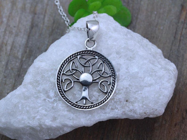 Antique Triquetra Necklace Trinity Celtic leaves tree of life Knot Celtic Necklace Sterling Silver Celtic Tree of Life Necklace