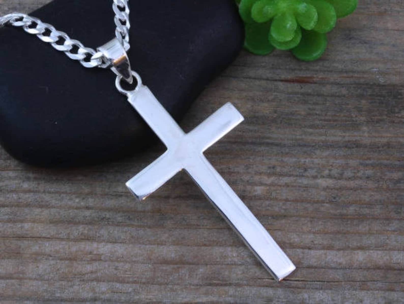 Silver mens cross. Sterling Silver Large Cross Necklace Mens Etsy