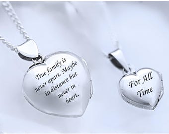 Juego de 2 medallones con grabado para madre e hija. Collar con medallón de corazón de plata esterlina personalizado. Medallón de regalo para hermanas: R-17 y R-19.